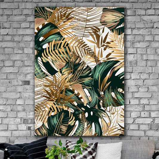 Tablou canvas Tropical Gold Abstract frunze aurii si verzi