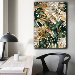 Tablou canvas Tropical Gold Abstract frunze aurii si verzi