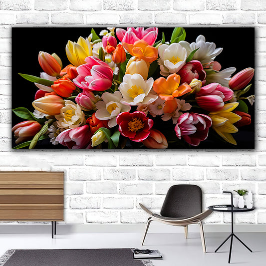 Tablou canvas buchet de lalele multicolore in lumina naturala