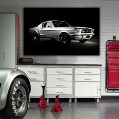 Tablou canvas Ford Mustang alb-negru prototip expozitie auto