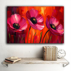 Tablou canvas flori roz pictate acrilic cu accent pe negru