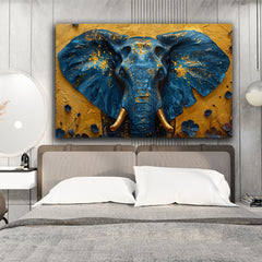 Tablou canvas cu elefant albastru presarat cu accente aurii