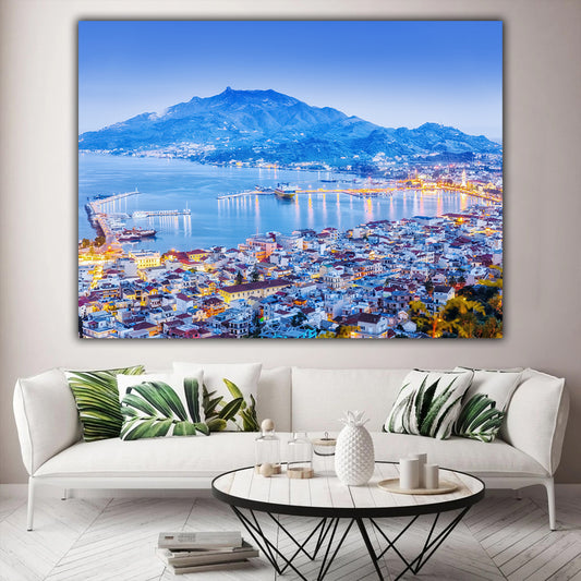 Tablou canvas peisaj oras Zakynthos Grecia in zorii diminetii cu munti in fundal