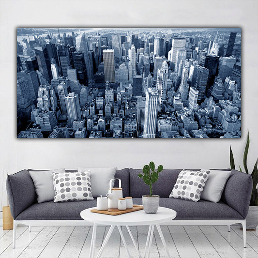 Tablou canvas peisaj oras New York privit de sus alb-negru zgarie nori