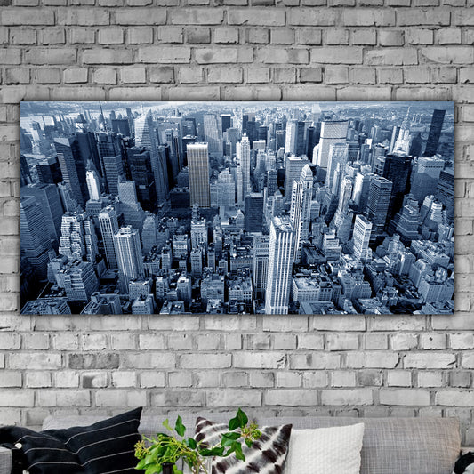 Tablou canvas peisaj oras New York privit de sus alb-negru zgarie nori