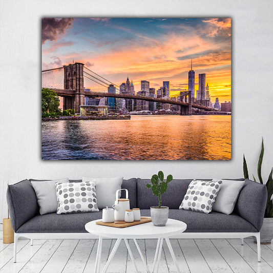 Tablou canvas peisaj podul Brooklyn al orasului New York City apusul soarelui