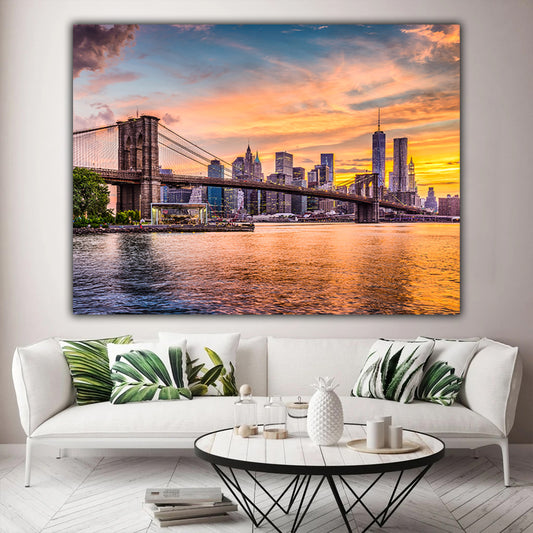 Tablou canvas peisaj podul Brooklyn al orasului New York City apusul soarelui