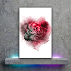 Tablou canvas trandafir rosu cu frunze verzi pierdut in fundalul alb