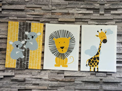 Set tablouri canvas pentru copii animale galben YELLOW FRIENDS
