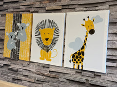 Set tablouri canvas pentru copii animale galben YELLOW FRIENDS