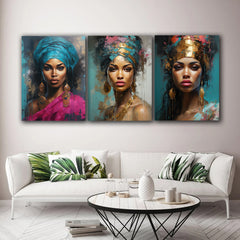 Set tablouri canvas femei africane portret abstract culori vii pentru o camera de vis sau desing living modern fabricat in romania walldecor