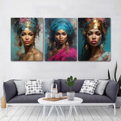 Set tablouri canvas femei africane portret abstract culori vii pentru o camera de vis sau desing living modern fabricat in romania walldecor
