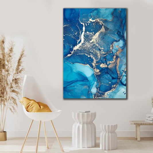 Tablou Canvas Abstract Modern Design Interior Gresie Albastru Auriu Living Sau Dormitor Rama De Lemn De Calitate Superioară, WallDecor