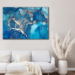 Tablou Canvas Abstract Modern Design Interior Gresie Albastru Auriu Living Sau Dormitor Rama De Lemn De Calitate Superioară, WallDecor