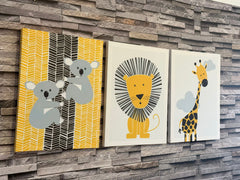 Set tablouri canvas pentru copii animale galben YELLOW FRIENDS