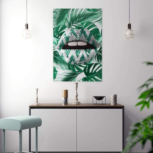 Green leaf tropical lips
