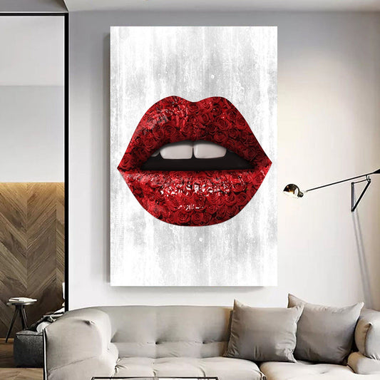 Tablou canvas rose glossy lips