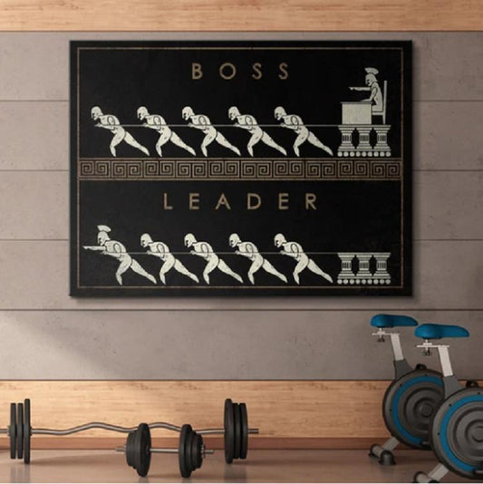 Tablou Canvas motivational pentru birou decoratiuni office design interior cadouri pentru sefi fabricat in romania leader Boss vs leader