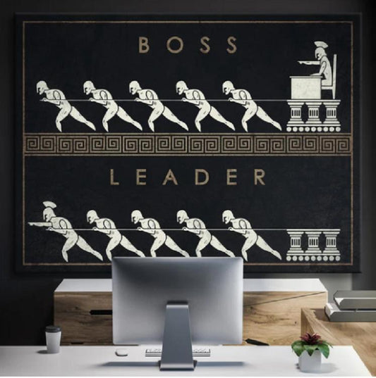 Tablou Canvas motivational pentru birou decoratiuni office design interior cadouri pentru sefi fabricat in romania leader Boss vs leader