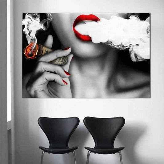 Tablou canvas buze Smoking Dollar