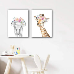 Set tablouri canvas pentru copii FLOWER ANIMALS FRIENDS 3*60x80