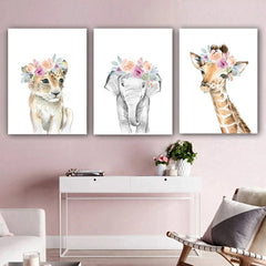 Set tablouri canvas pentru copii FLOWER ANIMALS FRIENDS 3*60x80