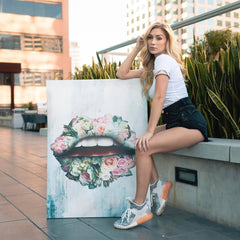 Tablou Canvas living abstract modern buze flori Design interior colorat Decoratiuni casa dormitor panza canvas rama de lemn - Flower Lips