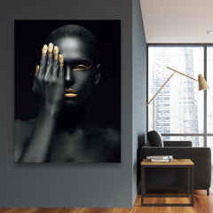 Tablou canvas black gold fata ascunsa HIDDEN GOLD FACE 75c100