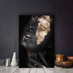 Tablou canvas portret femeie black and gold GOLDEN FACE