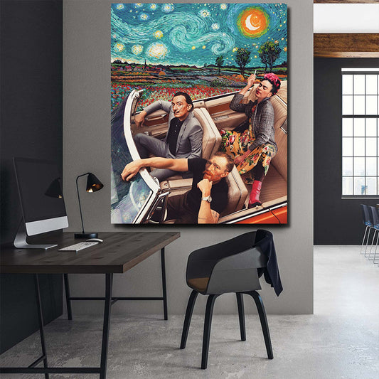 Tablou canvas abstract decoratiuni living birou pictura noapte instelata panza rama de lemn Van Gogh Salvator Dali Frida Starry Night in masina