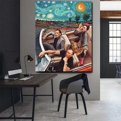 Tablou canvas abstract decoratiuni living birou pictura noapte instelata panza rama de lemn Van Gogh Salvator Dali Frida Starry Night in masina