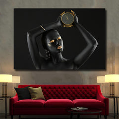 Tablou canvas black and gold CLOCK WOMAN 2