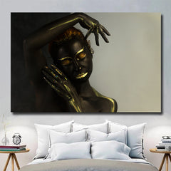 Tablou canvas portret machiaj auriu black and gold SMOKE AFRICAN WOMAN