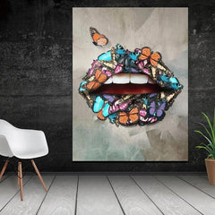 Tablou Canvas living abstract modern buze flori fluturi Design interior colorat Decoratiuni casa dormitor panza canvas Butterfly Lips