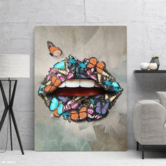 Tablou Canvas living abstract modern buze flori fluturi Design interior colorat Decoratiuni casa dormitor panza canvas Butterfly Lips
