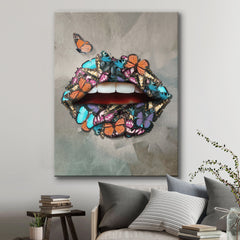 Tablou Canvas living abstract modern buze flori fluturi Design interior colorat Decoratiuni casa dormitor panza canvas Butterfly Lips