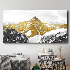 Tablou peisaj munte abstract auriu si alb decoratiuni casa design interior living panza canvas fabricat in romania GOLDEN MOUNTAIN SINGLE PANEL