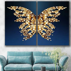 Set 2 Tablouri canvas fluture abstract butterfly golden wings