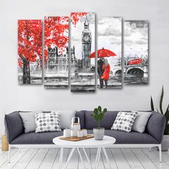 Tablou canvas schita Londra gri si rosu RAINY LONDON