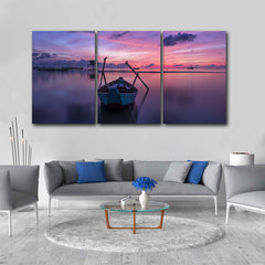 Tablou multicanvas barca apus PURPLE SUNSET