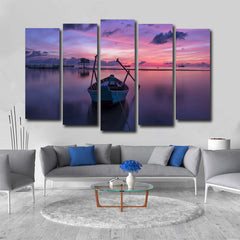 Tablou multicanvas barca apus PURPLE SUNSET