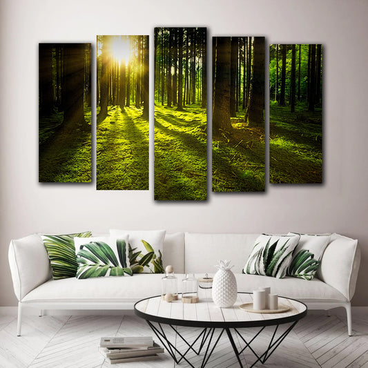 Tablou multicanvas soare padure verde SUN IN THE FOREST