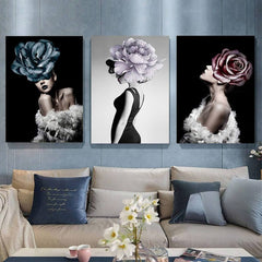 Set tablouri canvas femei elegante floare BLACK FLOWER WOMAN