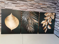 Set tablouri canvas floral moderne abstracte design interior elegant decoratiuni living sau dormitor verde cu auriu GOLDEN LEAF WALL ART