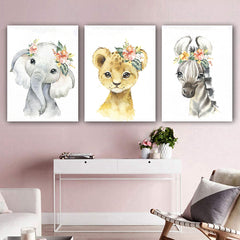 Set tablouri canvas design camera copii animale jucăușe și florale moderne panza canvas rama de lemn decoratiuni casa FLOWER ANIMALS