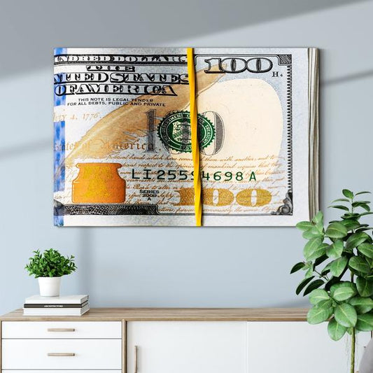 Tablou motivational bani 3d efect 100 dolari bani cadouri barbati prieteni design birou decoratiuni casa teanc de bancnote Dollar bills