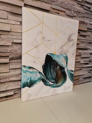 Set tablouri canvas moderne abstracte design decoratiuni living dormitor model nou elegant alb cu albastru si auriu geometry MARBEL BLUE FLOW