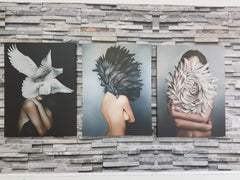 set Tablouri Canvas Moderne Elegant femei flori gri decorare living Design interior decoratiuni casa dormitor Panză Canvas GREY PASSION