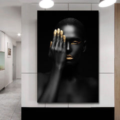 Tablou canvas black gold fata ascunsa HIDDEN GOLD FACE 75c100