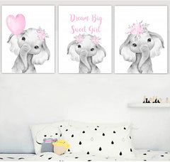 Set tablouri canvas cu desene si mesaj DREAM BIG SWEET GIRL